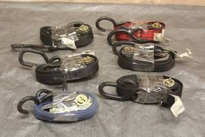 lot 188 image: LOT OF 6 DOUBLE HOOK RATCHET STRAPS 400LB MAX LOAD
