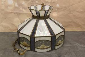lot 190 image: VINTAGE TIFFANY STYLE STAINED SLAG GLASS DRIED WHEAT HANGING CHANDELIER
