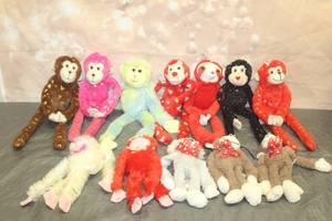 lot 196 image: LOT OF 12 ASSORTED HANGING MONKEY WITH VELCRO HANDS