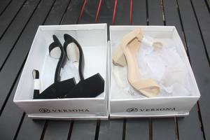 lot 146 image: 2 VERSONA HEELS NUDE AND BLACK SIZE 9