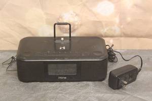 lot 65 image: IHOME IDL95 DUAL CHARGING FM CLOCK RADIO WITH LIGHTING DOCK AND USB