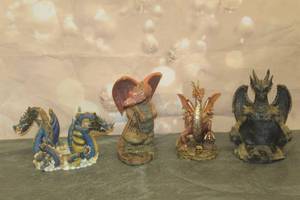 lot 67 image: 4 DRAGON CANDLE STATUES INCENSE BURNER SCULPTURES SEE PICS
