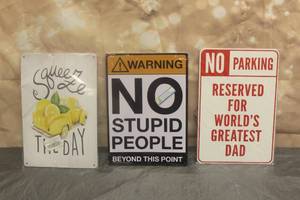 lot 94 image: 3 METAL WALL SIGNS 12 TALL