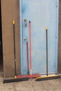 lot 46 image: LOT OF 3 WAREHOUSE PUSH BROOMS