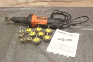 lot 21 image: VEVOR R0800C DIE GRINDER WITH 12 ASSORTED SIZE ABRASIVE EMERY CLOTH GRINDING MOP WHEELSFLAP WHEELS