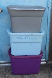 lot 259 image: THREE 18 GALLON TOTES WITH LIDS