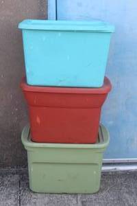 lot 260 image: THREE 18 GALLON TOTES WITH LIDS