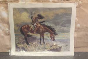 lot 38 image:  INDIAN PRAYER SIGNED BY JOE GRANDEE & DATED 1971 WALL ART , 18 34 X 23