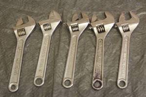 lot 48 image: TOTAL OF 5 ASSORTED BRAND 6 ADJUSTABLE WRENCHES  SEE PICS