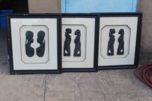 lot 141 image: 3 FRAMED AFRICAN WALL ART 33X29