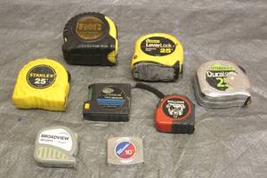 lot 20 image: TOTAL OF 8 ASSORTED BRAND TAPE MEASURES