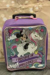 lot 12 image: DISNEY MINNIE MOUSE I BELIEVE IN UNICORNS ROLLING SUITECASE