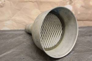 lot 42 image: HEAVY DUTY LARGE GALVANIZED STEEL L AUTOMOTIVE FUNNEL WITH VENT SCREEN 14H X 11 DIAM