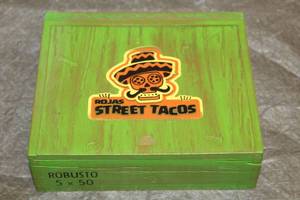 lot 33 image: ROJAS STREET TACOS WOOD CIGAR BOX , MADE IN NICARAGUA