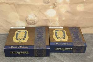 lot 43 image: TOTAL OF 2 UNDERCROWN ALL DEKKD OUT CORONA VIVA BY DREW ESTATE WOOD CIGAR BOX , 8 & 9 14 MADE IN NICARARGUA