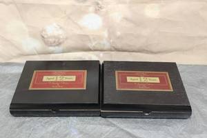 lot 53 image: TOTAL OF 2 BROADLEAF WRAPPER VINTAGE SERIES 1990 A SIGNATURE COLLECTION BY ROCKY PATEL WOOD CIGAR BOX ,MADE IN HONDURAS