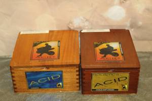 lot 55 image: TOTAL OF 2 ACID BY DREW ESTATE WOOD CIGAR BOXES  7 14 & 8 , MADE IN NICARAGUA