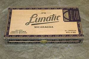 lot 60 image: JFR LUNATIC AGANORSA LEAF WOOD CIGAR BOX ,MADE IN NICARAGUA