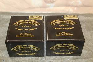 lot 106 image: 2 LA AROMA DE CUBA ROBUSTO WOOD CIGAR BOXES MADE IN NICARAGUA