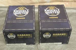 lot 112 image: 2 KNUCKLE BUSTER PUNCH HABANO WOOD CIGAR BOXES TOROGORDO MADE IN HONDURAS