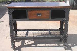 lot 45 image: WHALEN FURNITURE WOOD &amp METAL INDUSTRIAL WORKBENCH WITH METAL DOOR SLIDE , WSWB4819-2