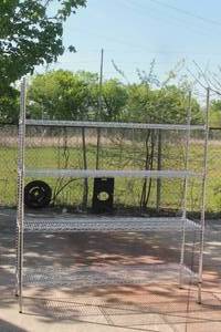 lot 105 image: GUSTO STAINLESS STEEL&nbsp MESH 4-TIER SHELVING UNIT  5FT. L X 18 X 6FT. H&nbsp