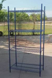 lot 113 image: BLUE&nbsp MESH 4-TIER SHELVING UNIT 4FT. L X 18 X 75 H&nbsp