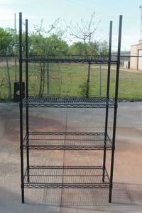lot 108 image: BLACK MESH 4- TIER SHELVING UNIT , 3FT. L X 18 X 6FT. H&nbsp