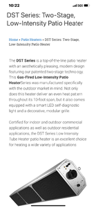 lot 75 image: RE-VERBER -RAY DESIGNER DST SERIES DST-60N NATURAL GAS TWO-STAGE LOW INTENSITY INFRARED PATIO HEATER  WORKING WHEN REMOVED FROM SERVICE  COMMERCIAL INDOOR AND OUTDOOR USE&nbsp
