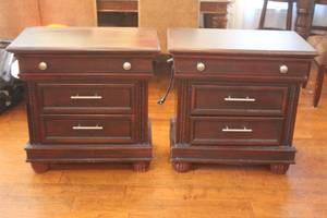 lot 72 image: TOTAL OF 2 WOOD 3-DRAWER NIGHTSTANDS WITH POWER STRIP  SEE PICS