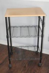 lot 102 image: WOOD TOP MULTI-PURPOSE KITCHEN  MOBILE THREE TIER  CART