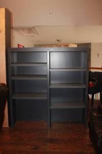 lot 112 image: WOODEN DOUBLE FLOATING MEDIA SHELVING WALL  STORAGE , 5FT. X 14 X 63H