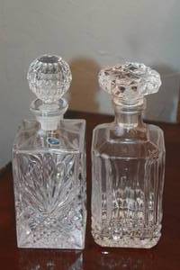 lot 122 image: TOTAL OF 2 VINTAGE CRYSTAL DECANTERS WITH STOPPERS  SEE PICS
