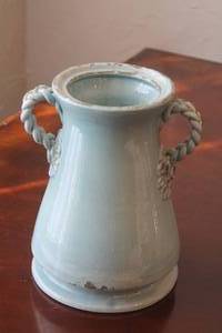 lot 143 image: MCM VINTAGE   JADE -GREEN GLAZE  CHINESE CELADON PORCELAIN  HANDLE VASE