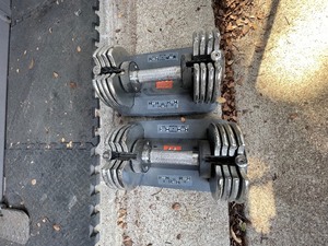 lot 198 image: SET OF  ADUSTABLE DUMBELL WEIGHTS