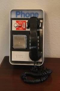 lot 236 image: NOVELTY RETRO STREET PHONE WALL PAYPHONE WITH TALKING STREET SOUNDS