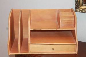 lot 242 image: VINTAGE WOODEN DESKTOP ONE DRAWER ORGANIZER