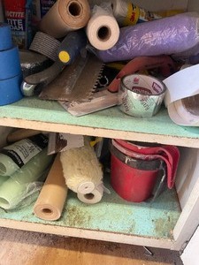 lot 294 image: LOT OF PAINT SUPPLIES ROLLERS TAPE SCRAPPERS AND MORE