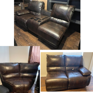 lot 103 image: TOTAL OF 6PC LEATHER RECLINER SECTIONAL  SEE PICS PLEASE NOTE ITEM IS UPSTAIRS