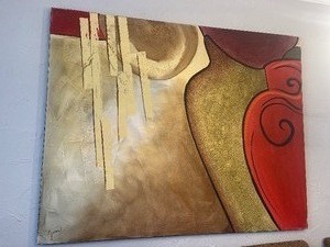 lot 188 image: VERY LARGE EARTHY PALETTE MODERN  ABSTRACT OIL CANVAS PAINTING WALL ART ,SIGNED JARON