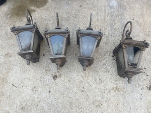 lot 281 image: LOT OF 4 RETRO OUTDOOR WALL LANTERNS METAL WITH GLASS PANELS&nbsp POSSIBLY FROM THE MID 20TH CENTURY SPANISH OR MEDITERRANEAN