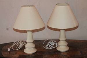 lot 23 image: TOTAL OF 2 PORCELAIN WHITE LAMPS WITH SHADES 16 H