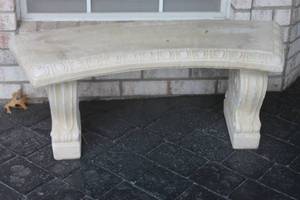 lot 37 image: CURVED THREE PIECE CONCRETE  BENCH , 38 X 14 X 16H  HAS CRACK  SEE PIC
