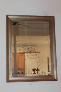lot 63 image: WOOD FRAMED WALL MIRROR , 32 X 25