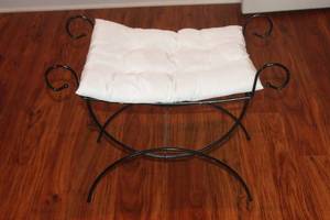 lot 72 image: VINTAGE IRON VANITY STOOL WITH PILLOW SEAT