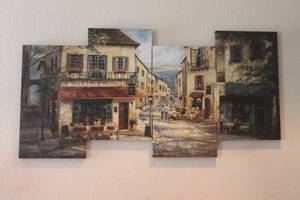 lot 77 image: LARGE  STREET SCENE  STAGGERED CANVAS WALL ART , 5FT LONG X 31