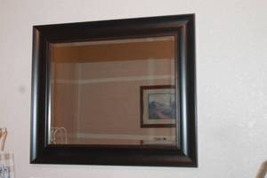 lot 83 image: WOOD FRAMED WALL MIRROR , 25 X 19 