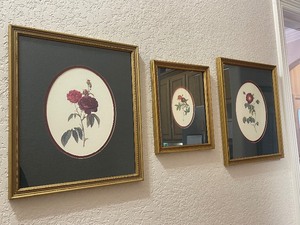 lot 65 image: TOTAL OF 3-PIECE BOTANICAL ROSE  FLORAL FRAMED WALL ART