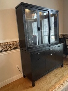 lot 10 image: SITCOM 2-PC CHINA CABINET WITH GLASS SHELVES ,THREE DRAWERS ,AND THREE DOOR STORAGE SHELVING CABINET 55 X 20 77 H