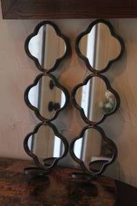 lot 86 image: TOTAL OF 2 - THREE SECTION CLOVER SHAPE MIRROR WALL HANGING  CANDLE HOLDER ,19